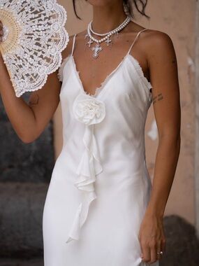12th Tribe Prosecco White Rosette Frill Maxi Dress Bridal Shower Engagement